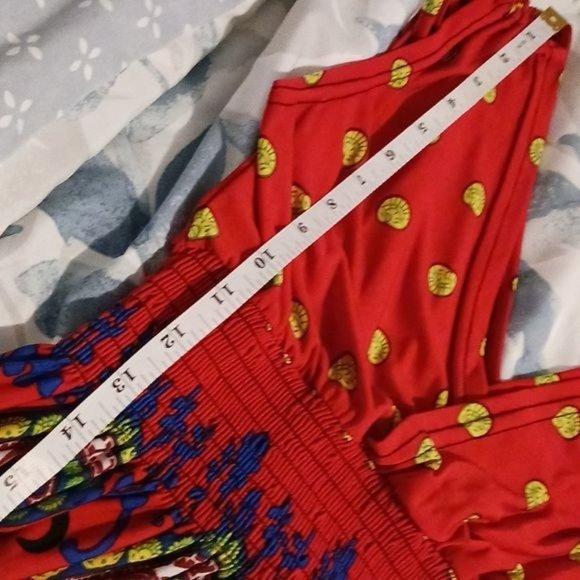 Lildy Surpliced Red Multicolor‎ Ruched Smocked Dress, Size S/M - Picture 9 of 10